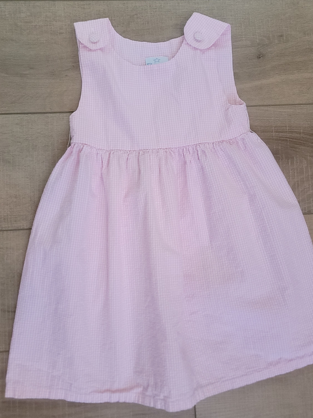 Princess Linens Pink Gingham Seersucker Sleeveless Dress Size 5 Shoulder Button